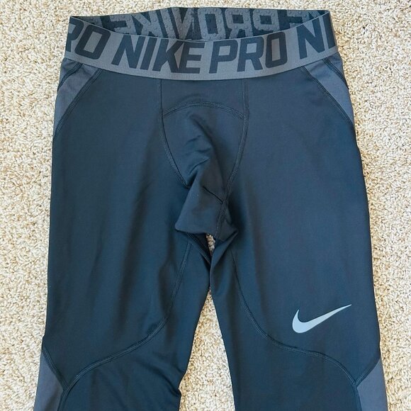 ⛷️ Nike ⛷️ Pro Men's Hyperwarm Compression Training Leggings/Tights Black/Gray - Picture 4 of 10